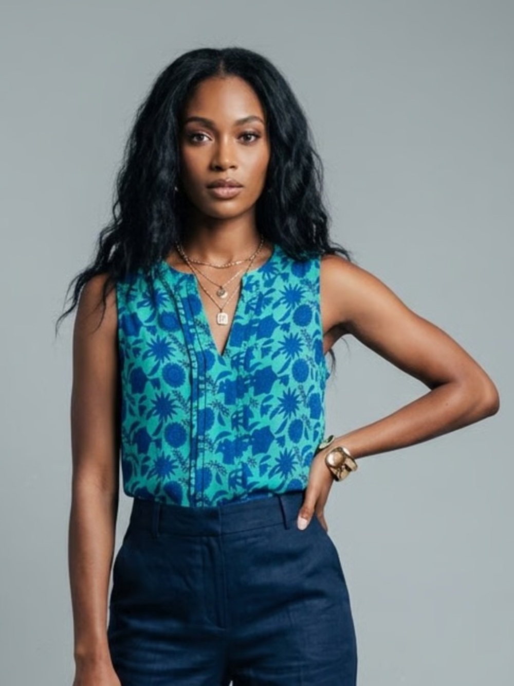 41 HAWTHORN Tropical Print Sleeveless Blouse Sz MP
